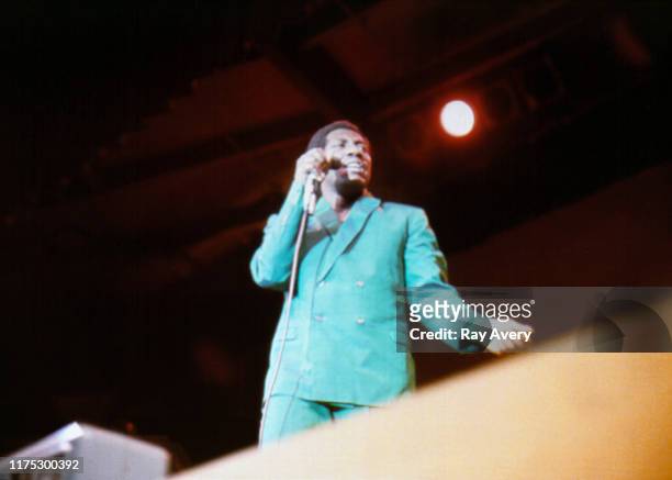 Singer Otis Redding closes out the Saturday evening session of the Monterey Pop Festival at the Monterey County Fairgrounds on June 17, 1967 in...