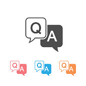 Question and answer icon set in flat style. Discussion speech bubble vector illustration on white background. Question, answer business concept