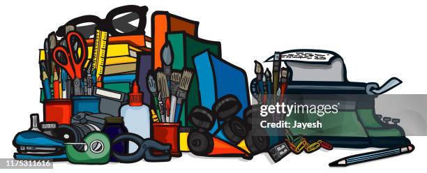 ilustrações de stock, clip art, desenhos animados e ícones de creative tools in studio: still life banner - editor