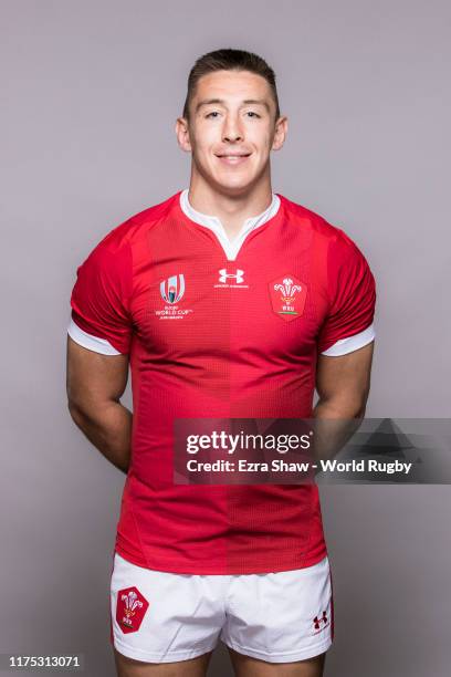 Josh Adams of Wales poses for a portrait during the Wales Rugby World Cup 2019 squad photo call on on September 17, 2019 in Kitakyushu, Fukuoka,...