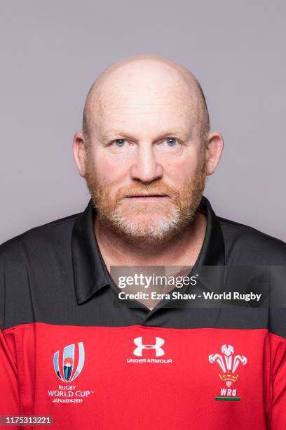Neil Jenkins of the Wales backroom staff poses for a portrait during the Wales Rugby World Cup 2019 squad photo call on on September 17, 2019 in...