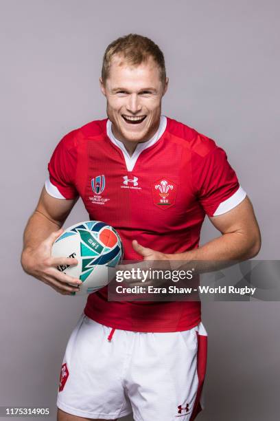 Aled Davies of Wales poses for a portrait during the Wales Rugby World Cup 2019 squad photo call on on September 17, 2019 in Kitakyushu, Fukuoka,...