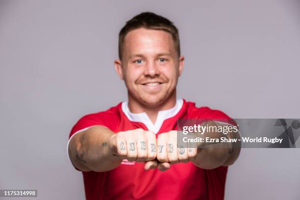 James Davies of Wales poses for a portrait during the Wales Rugby World Cup 2019 squad photo call on on September 17, 2019 in Kitakyushu, Fukuoka,...