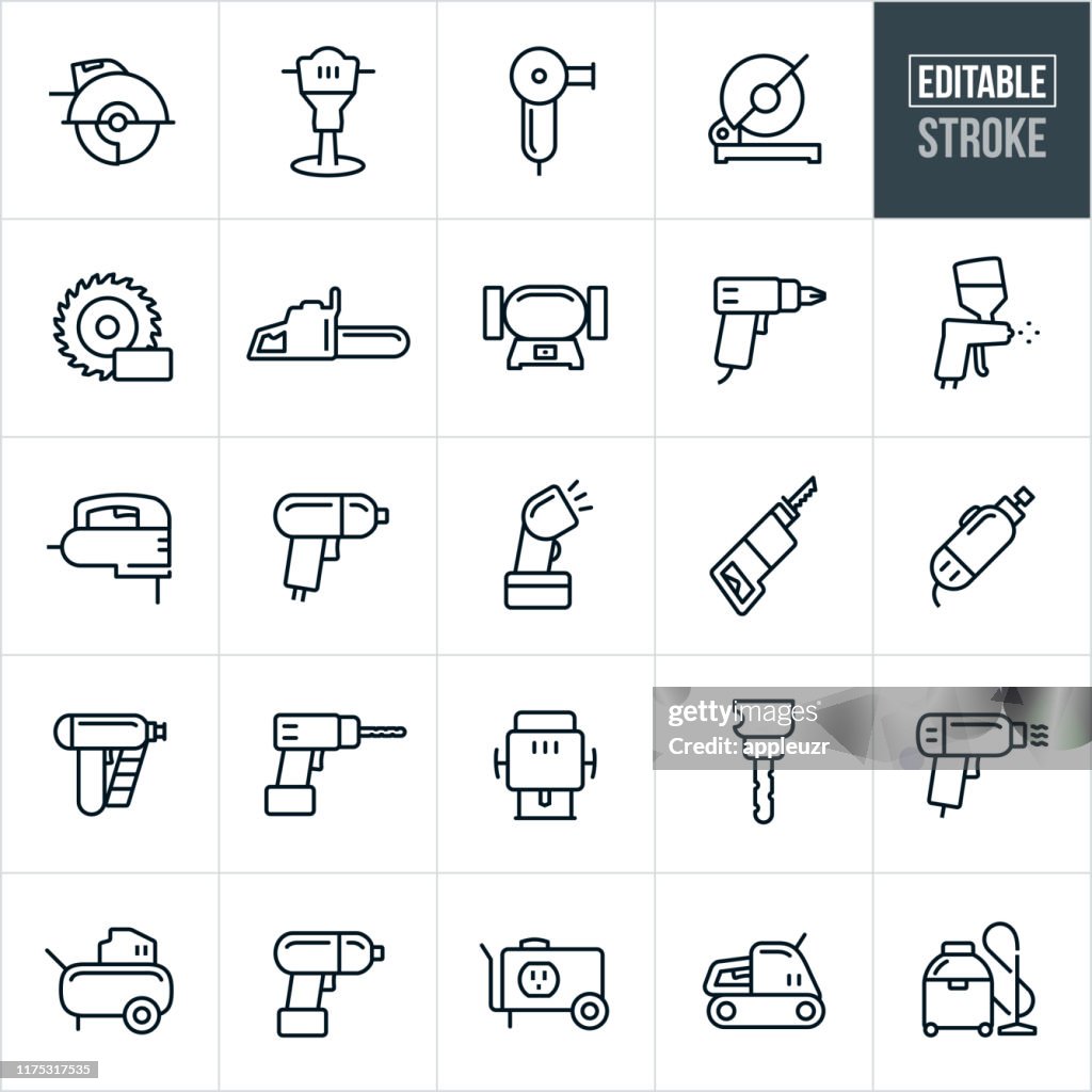 Power Tools Thin Line Icons - Editable Stroke