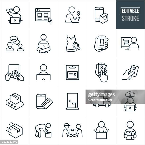 online-shopping thin line icons - ediatable stroke - black dress stock-grafiken, -clipart, -cartoons und -symbole