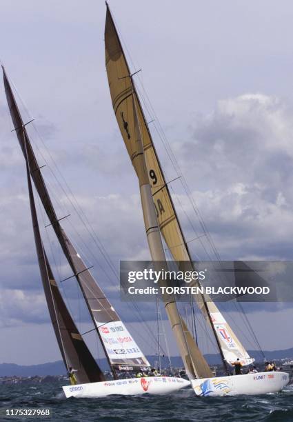 "Young Australia 2000" , skippered by 20-year-old James Spithill, attempts to cover Japan's Nippon Challenger "Asura" , skippered by Peter Gilmour,...