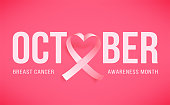 Pink ribbon. Symbol of world breast canser awareness month in october. Vector illustration.