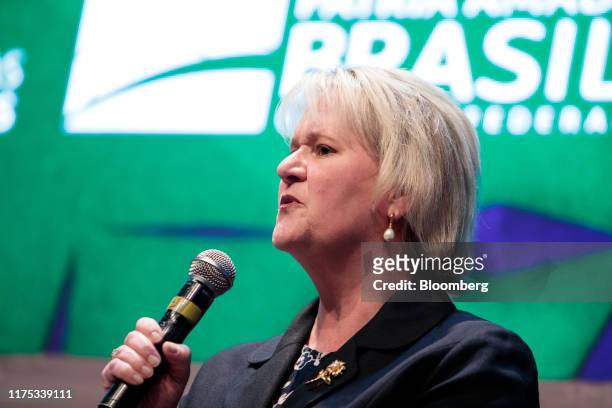 Lisa Schroeter, global director of trade for Dow Chemical Co., speaks during the Brasil Investment Forum in Sao Paulo, Brazil, on Thursday, Oct. 10,...