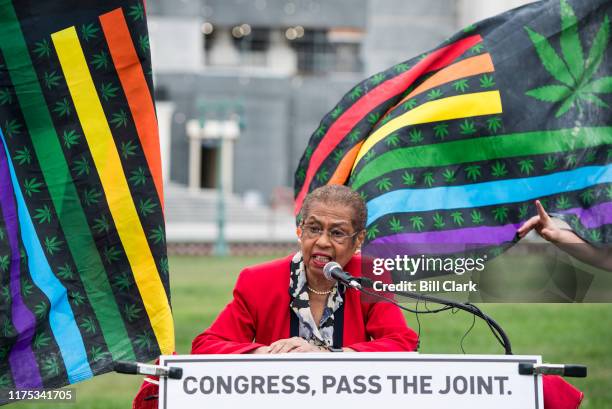 Del. Eleanor Holmes Norton, D-D.C., speaks during a rally at the U.S. Capitol to call on Congress pass cannabis reform legislation on Tuesday, Oct....