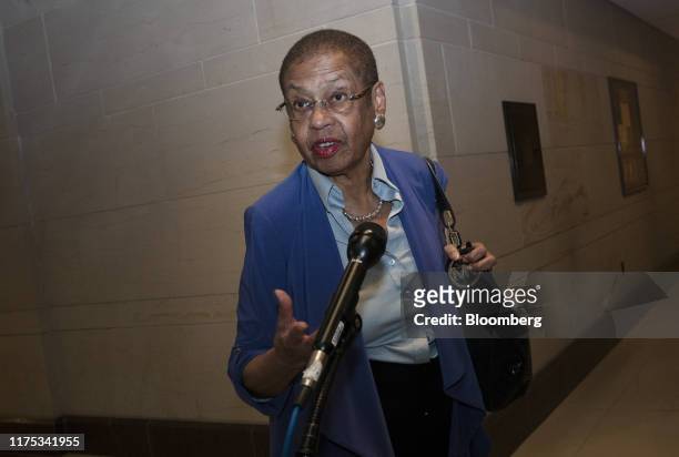 Representative Eleanor Holmes Norton, a Democrat from the District of Columbia, speaks to members of the media after a closed-door deposition with...