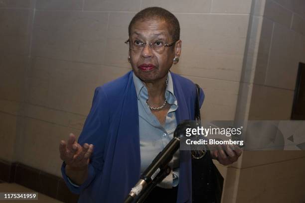 Representative Eleanor Holmes Norton, a Democrat from the District of Columbia, speaks to members of the media after a closed-door deposition with...
