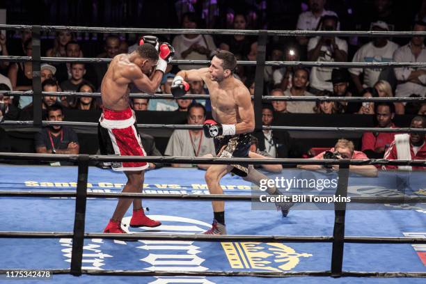 Danny Jacobs defeats Sergio Mora by TKO in the 2nd round during their Middleweight fight. Barclays Center on August 1st, 2015 in Brooklyn.