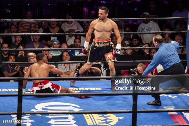 Danny Jacobs defeats Sergio Mora by TKO in the 2nd round during their Middleweight fight. Barclays Center on August 1st, 2015 in Brooklyn.