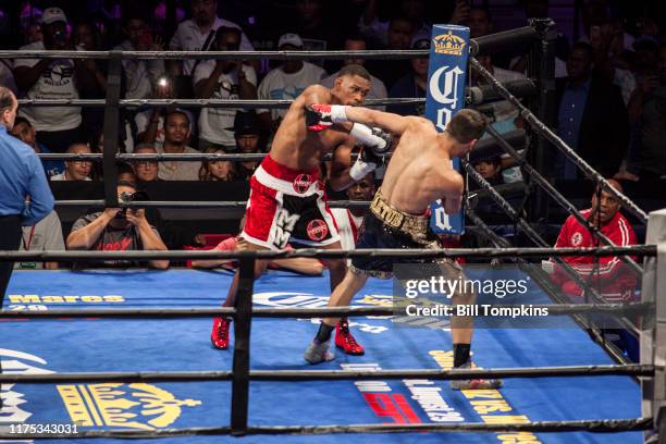 Danny Jacobs defeats Sergio Mora by TKO in the 2nd round during their Middleweight fight. Barclays Center on August 1st, 2015 in Brooklyn.