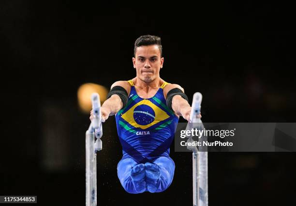 Caio Souza of Brazil during parallel bars for men at the 49th FIG Artistic Gymnastics World Championships in Hanns Martin Schleyer Halle in...