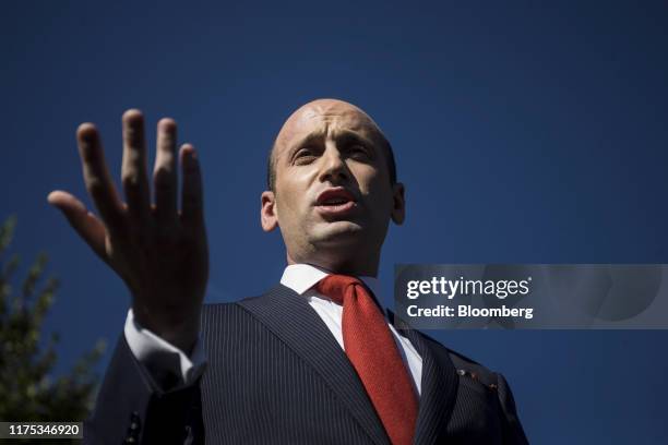 Stephen Miller, White House senior advisor for policy, speaks to members of the media during a news conference outside the White House in Washington,...