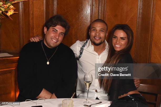 James Argent, Chris Eubank Jr and Katie Price attend Chris Eubank Jr's surprise birthday party at Tramp on September 17, 2019 in London, England.