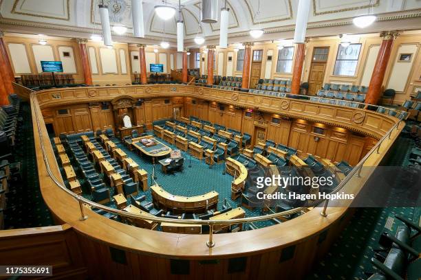 General view of the debating chamber inside Parliament House at Parliament on September 18, 2019 in Wellington, New Zealand.