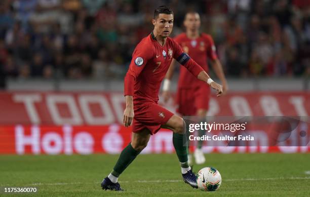 Cristiano Ronaldo of Portugal and Juventus in action during the UEFA Euro 2020 Qualifier match between Portugal and Luxembourg at Estadio Jose...