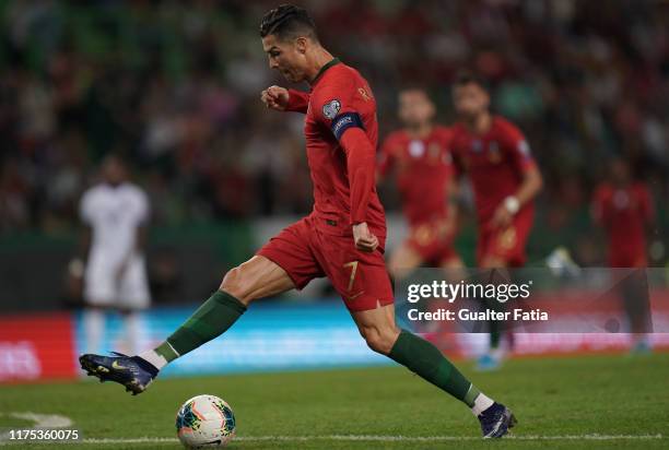 Cristiano Ronaldo of Portugal and Juventus in action during the UEFA Euro 2020 Qualifier match between Portugal and Luxembourg at Estadio Jose...