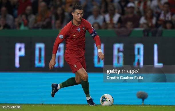 Cristiano Ronaldo of Portugal and Juventus in action during the UEFA Euro 2020 Qualifier match between Portugal and Luxembourg at Estadio Jose...