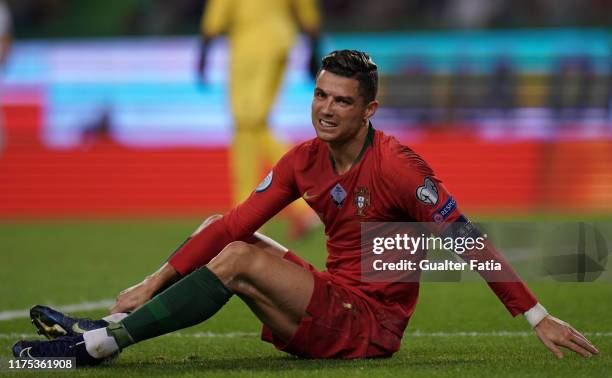 Cristiano Ronaldo of Portugal and Juventus reaction after referee decision during the UEFA Euro 2020 Qualifier match between Portugal and Luxembourg...