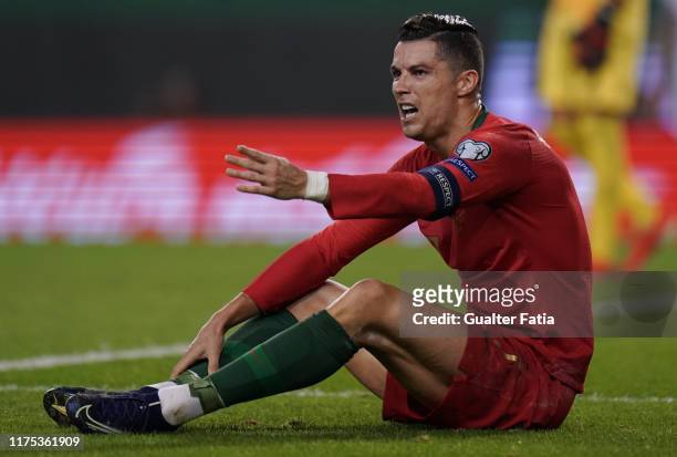 Cristiano Ronaldo of Portugal and Juventus reaction after referee decision during the UEFA Euro 2020 Qualifier match between Portugal and Luxembourg...