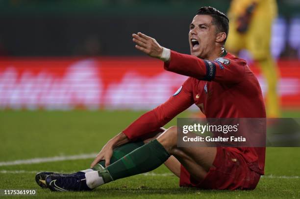 Cristiano Ronaldo of Portugal and Juventus reaction after referee decision during the UEFA Euro 2020 Qualifier match between Portugal and Luxembourg...