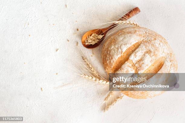 bread and ears on napkin isolated on white - wheat flour stock pictures, royalty-free photos & images