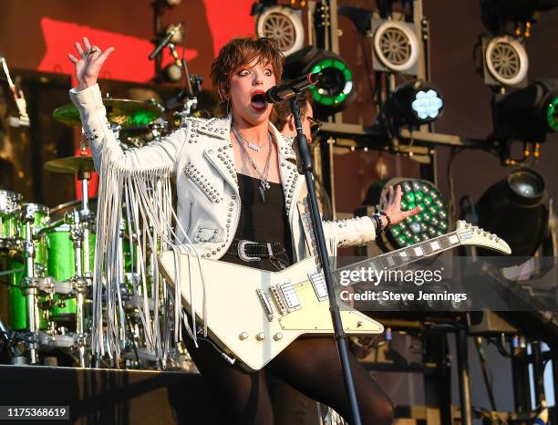 Singer Lzzy Hale of Halestorm performs on Day 1 of the 2019 Aftershock Music Festival at Discovery Park on October 11, 2019 in Sacramento, California.