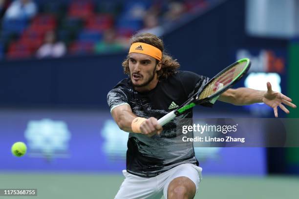 Stefanos Tsitsipas of Greece in action during the match against Daniil Medvedev of Russia in the Men's Singles Semifinal of 2019 Rolex Shanghai...