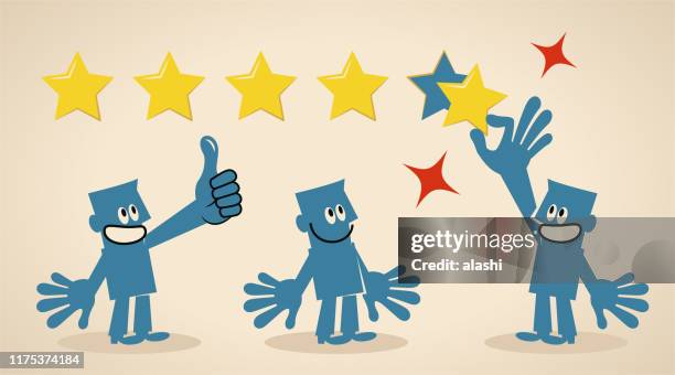 group of men giving a rating of five stars and gesturing thumbs up - first class stock illustrations