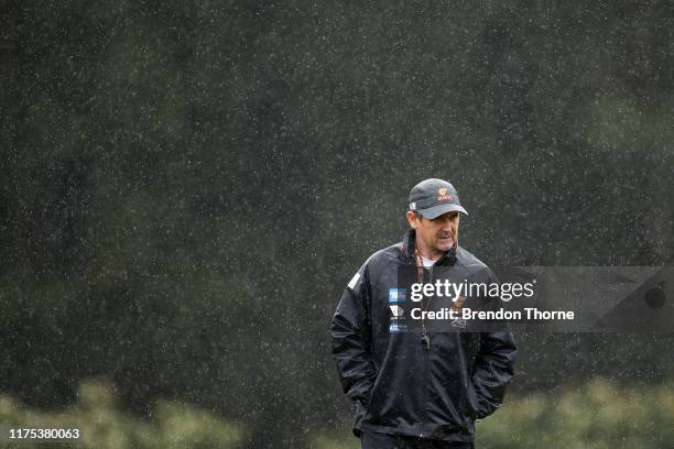 Giants coach, Leon Cameron looks on during the Greater Western Sydney Giants AFL media opportunity & training session at the WestConnex Centre on...