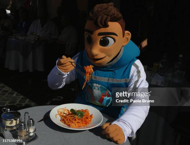 Skillzy, the UEFA Euro 2020 mascot, photographed around the city on October 12, 2019 in Rome, Italy.