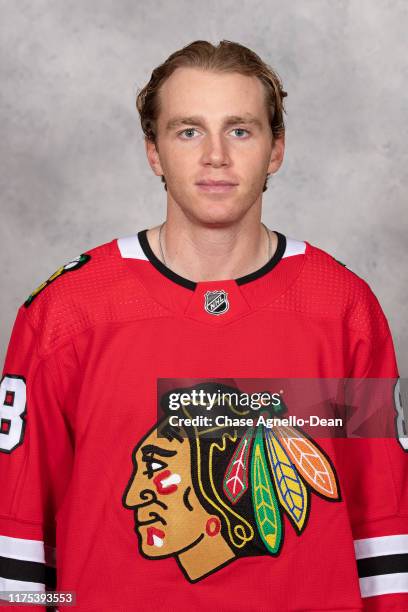 Patrick Kane of the Chicago Blackhawks poses for his official headshot for the 2019-2020 season on September 12, 2019 at the United Center in...