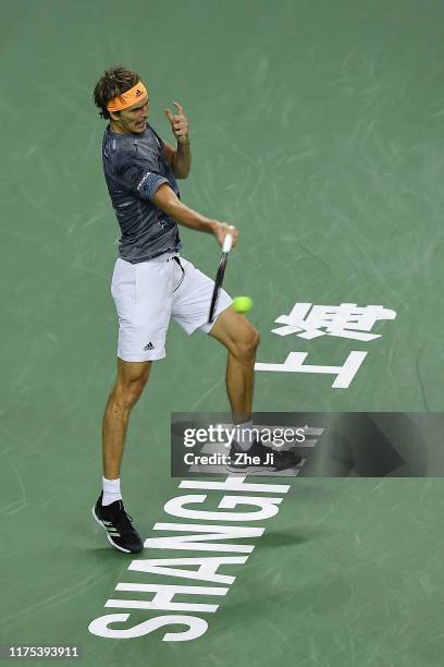 Alexander Zverev of Germany in action during the match against Matteo Berrettini of Italy in the Men's Singles Semifinal of 2019 Rolex Shanghai...