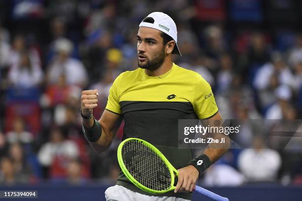 Matteo Berrettini of Italy reacts against Alexander Zverev of Germany in the Men's Singles Semifinal of 2019 Rolex Shanghai Masters at Qi Zhong...