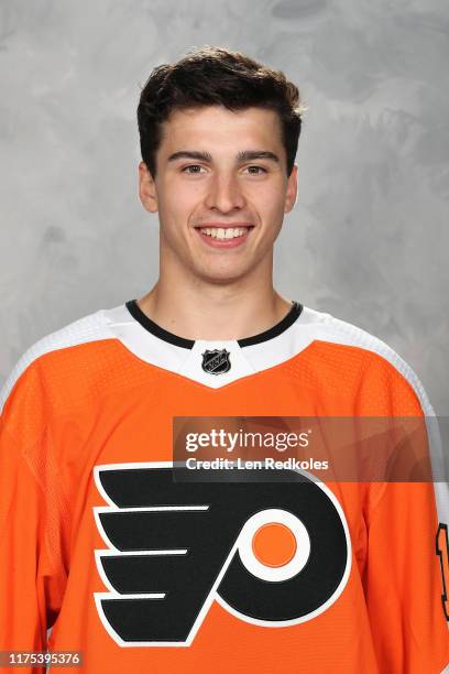 Noah Cates of the Philadelphia Flyers poses for his official headshot for the 2019-2020 season on June 24, 2019 at the Virtua Flyers Skate Zone in...