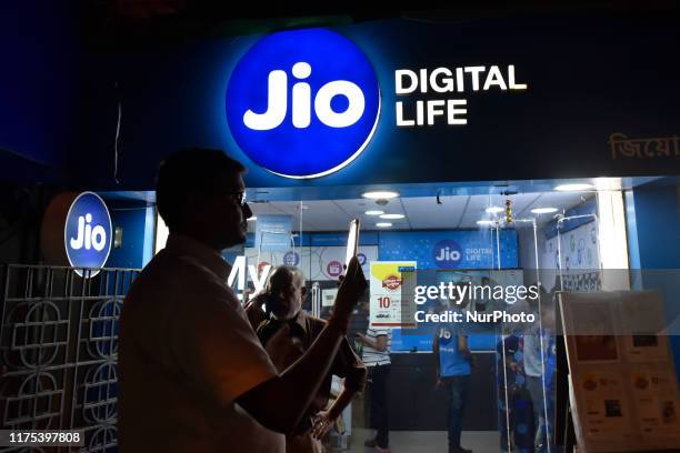 Reliance Jio store in Kolkata, India, 12 October, 2019. Reliance Jio has come up with a new offer, wherein it is offering them with 30 minutes of...