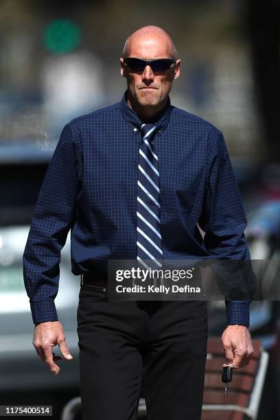 Tony Lockett arrives at the Danny Frawley Funeral Service on September 18, 2019 in Melbourne, Australia. Frawley died on 9th September 2019 aged 56...
