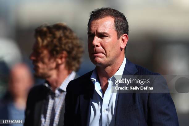 Wayne Carey arrives at the Danny Frawley Funeral Service on September 18, 2019 in Melbourne, Australia. Frawley died on 9th September 2019 aged 56...