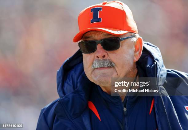 Hall of Famer Dick Butkus is seen during the Illinois Fighting Illini and Michigan Wolverines game at Memorial Stadium on October 12, 2019 in...