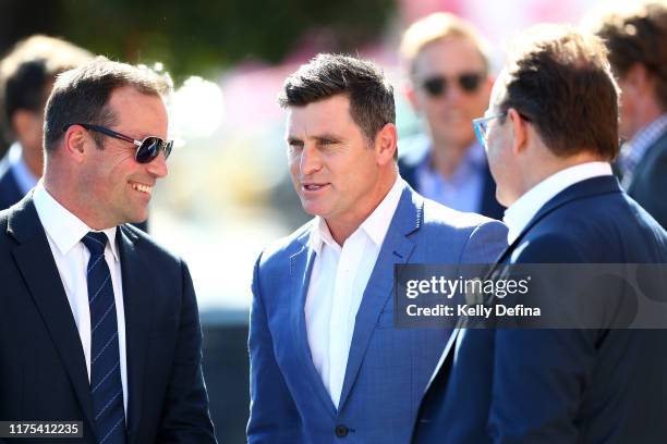 Shane Crawford arrives at the Danny Frawley Funeral Service on September 18, 2019 in Melbourne, Australia. Frawley died on 9th September 2019 aged 56...