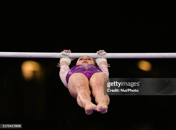 Daria Spiridonova of Russia during uneven bars for women at the 49th FIG Artistic Gymnastics World Championships in Hanns Martin Schleyer Halle in...