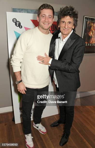 Tyrone Wood and Ronnie Wood attend the World Premiere of "Somebody Up There Likes Me" during the 63rd BFI London Film Festival at BFI Southbank on...