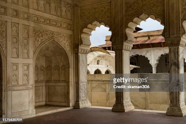 beautiful architecture  agra fort mughal empire at agra fort near agra india - jama masjid agra stock pictures, royalty-free photos & images