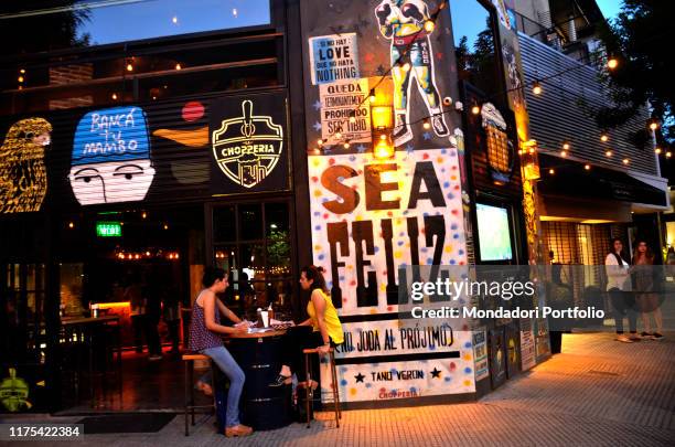 Shops and bars in Palermo, a trendy district in Buenos Aires known for nightlife and fashion shops. Buenos Aires, December 7th 2017