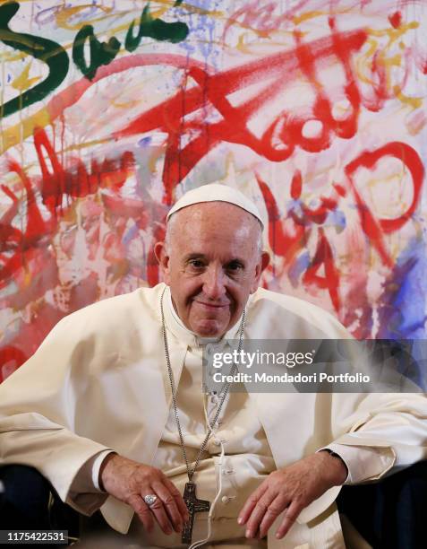 Pope Francis visiting the headquarter of Scholas Occurrentes Foundation in Rome, an international educational organization founded by Pope Francis in...