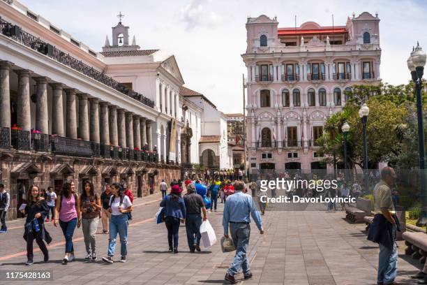 day in center of quito at plaza grande, ecuador - quito stock pictures, royalty-free photos & images