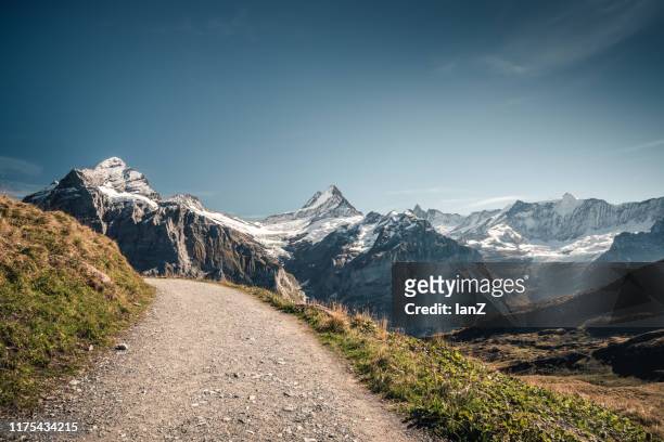 empty hiking road - schweiz stock-fotos und bilder